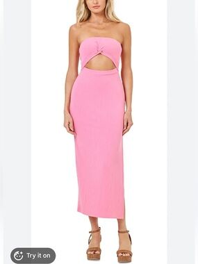 L*SPACE Revolve guava pink strapless ribbed midi dress Kierra